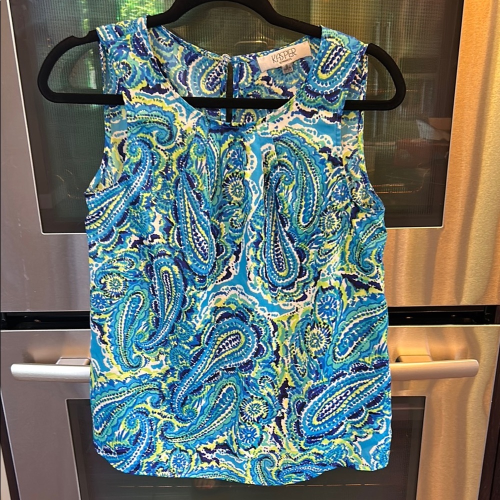Kasper Blue Sleeveless Paisley Blouse